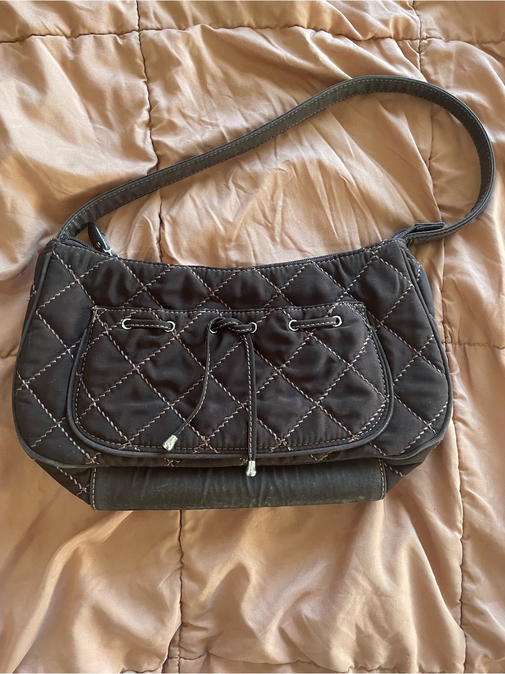Vera Bradley Quilted Dark Brown Shoulder Bag with Matching wallet